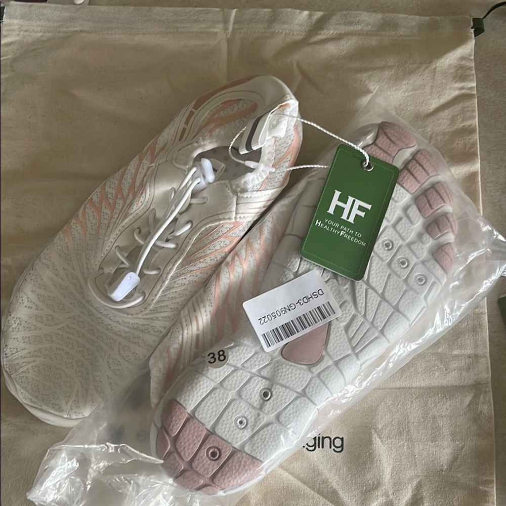 Women's White and Pink Sneakers